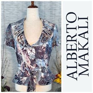 Alberto Makali multicolored bluish and white abstract designed jacket.